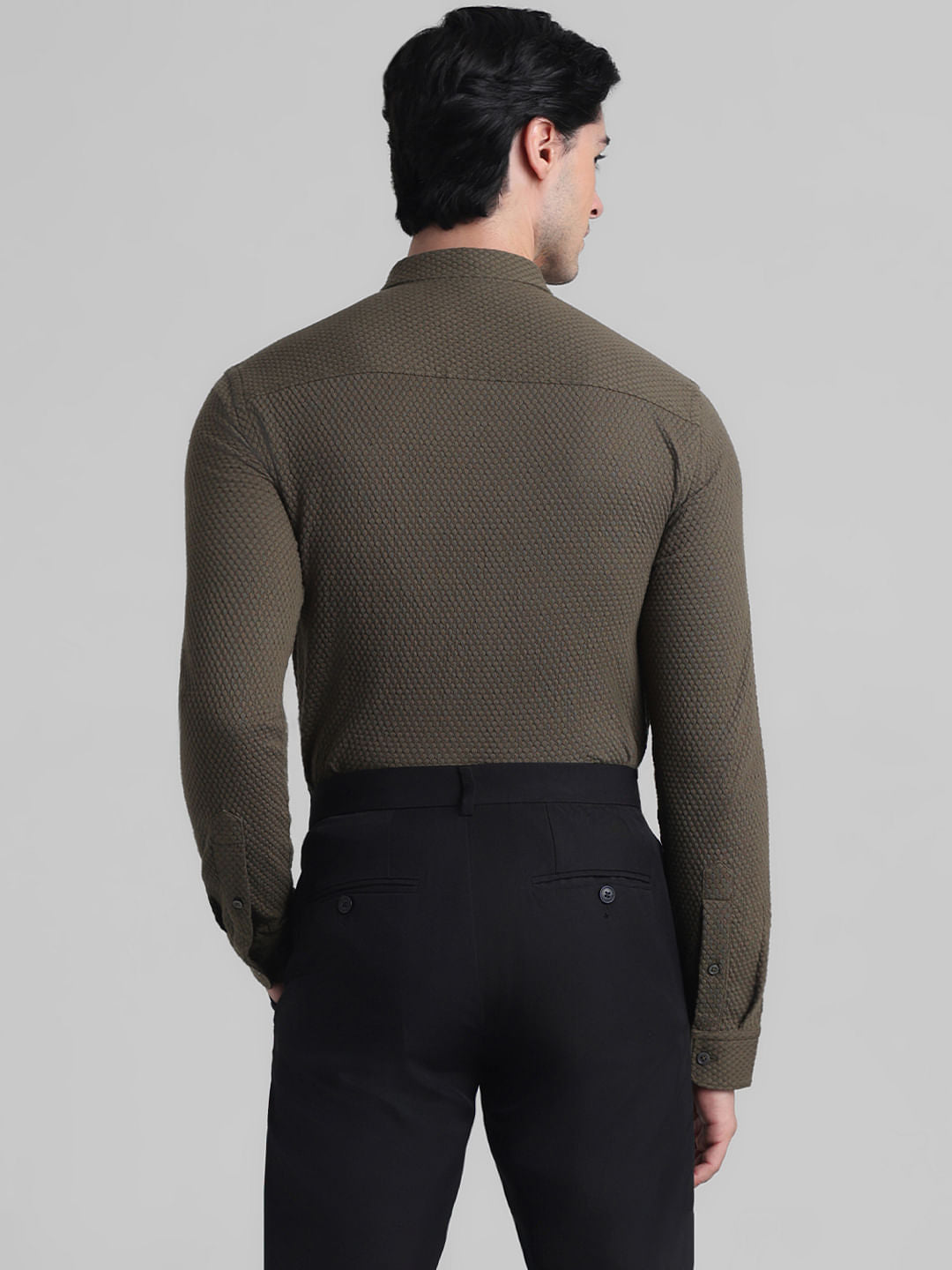 Olive Knitted Full Sleeves Shirt