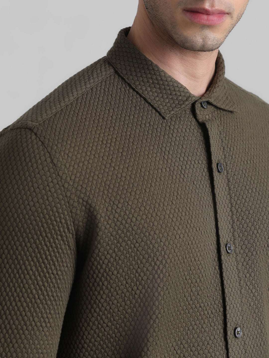 Olive Knitted Full Sleeves Shirt