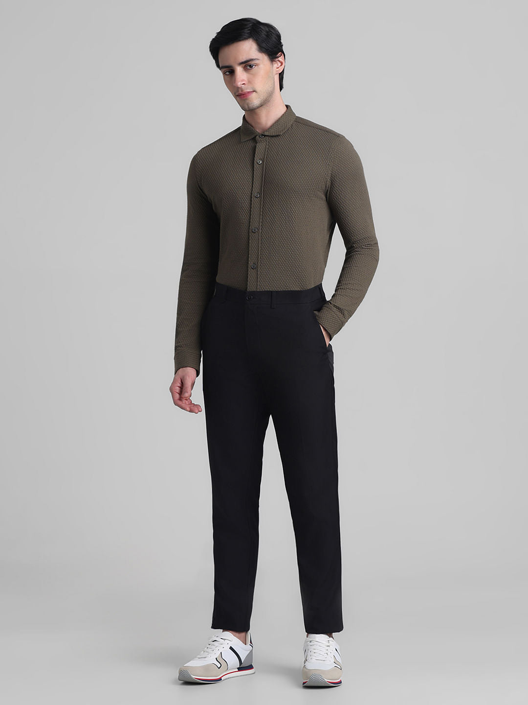 Olive Knitted Full Sleeves Shirt