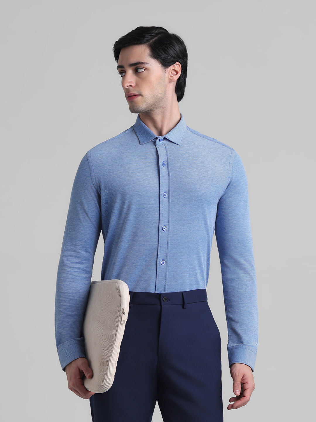 Light Blue Knitted Full Sleeves Shirt - S