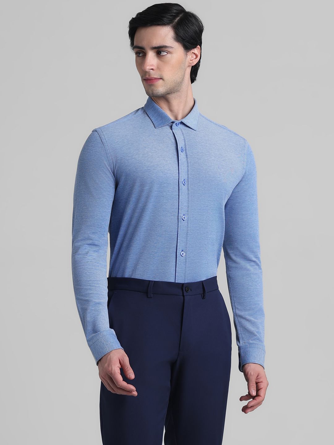 Light Blue Knitted Full Sleeves Shirt