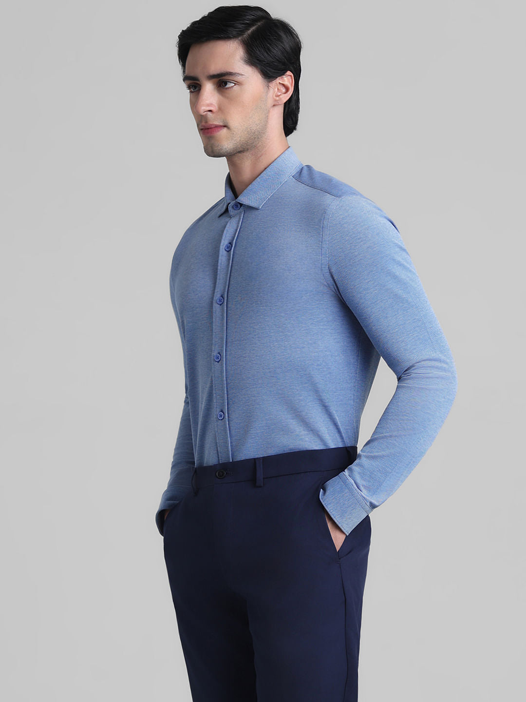 Light Blue Knitted Full Sleeves Shirt