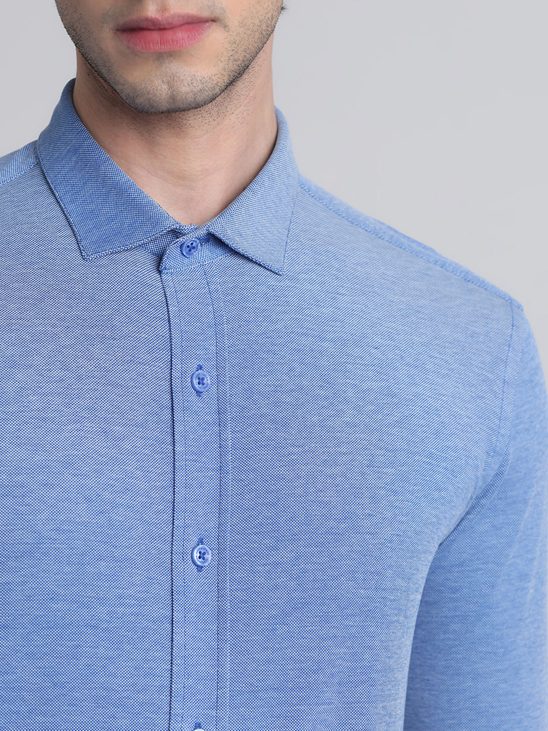 Light Blue Knitted Full Sleeves Shirt