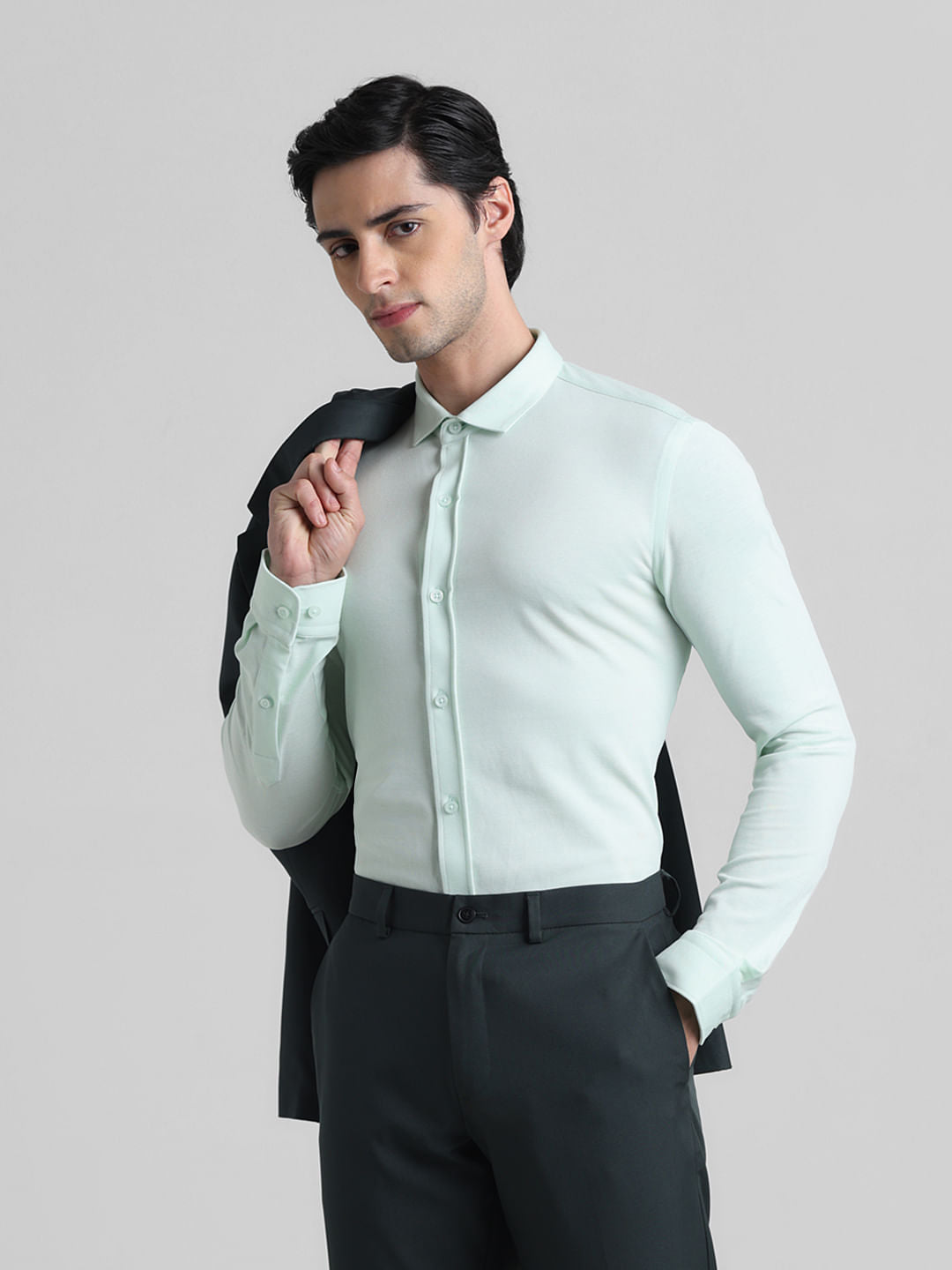 Light Green Knitted Full Sleeves Shirt - S