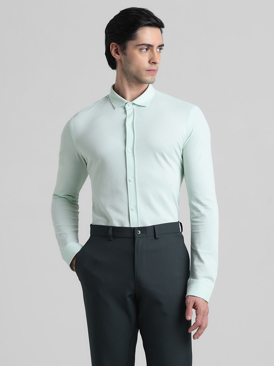 Light Green Knitted Full Sleeves Shirt