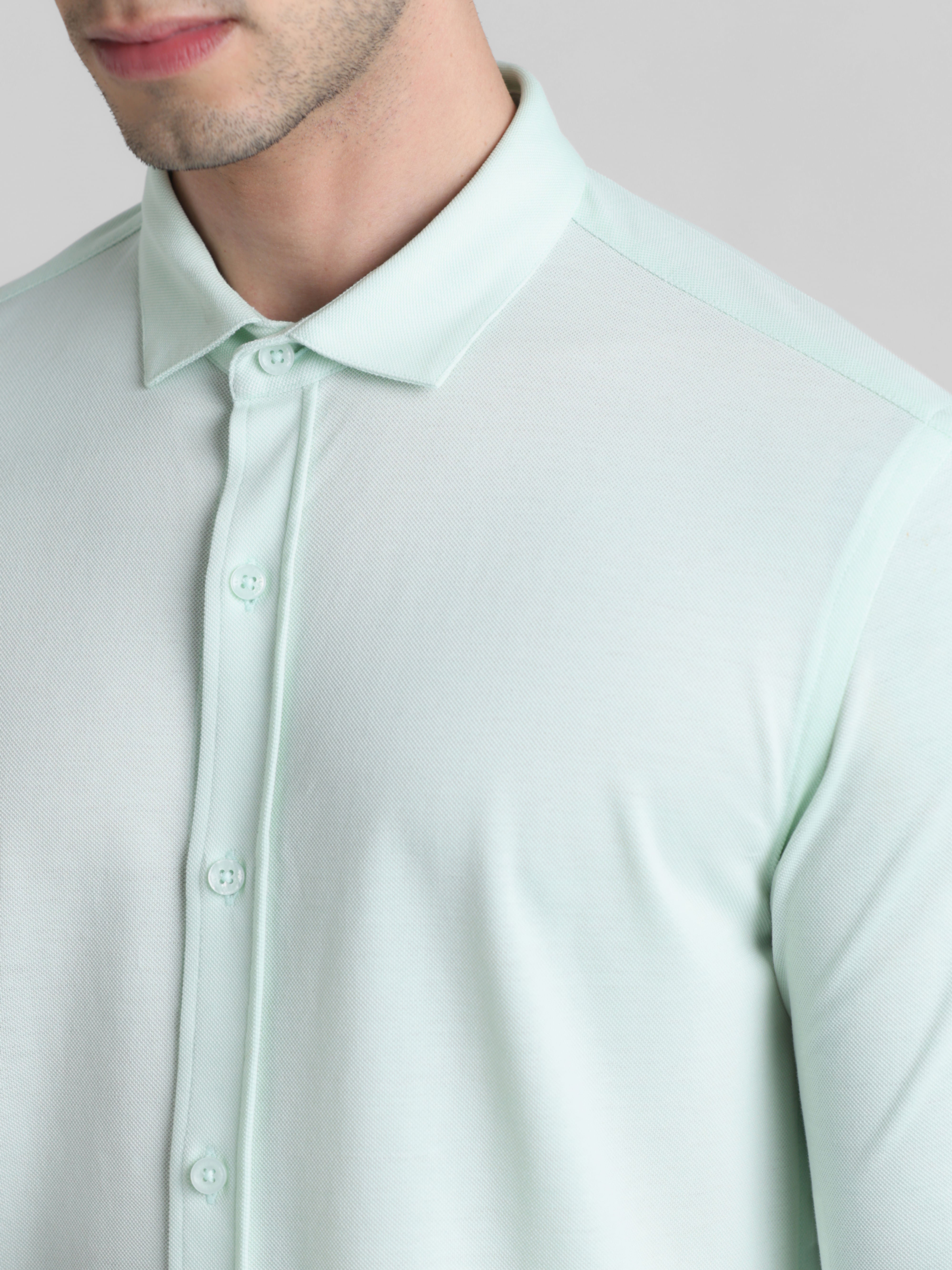 Light Green Knitted Full Sleeves Shirt