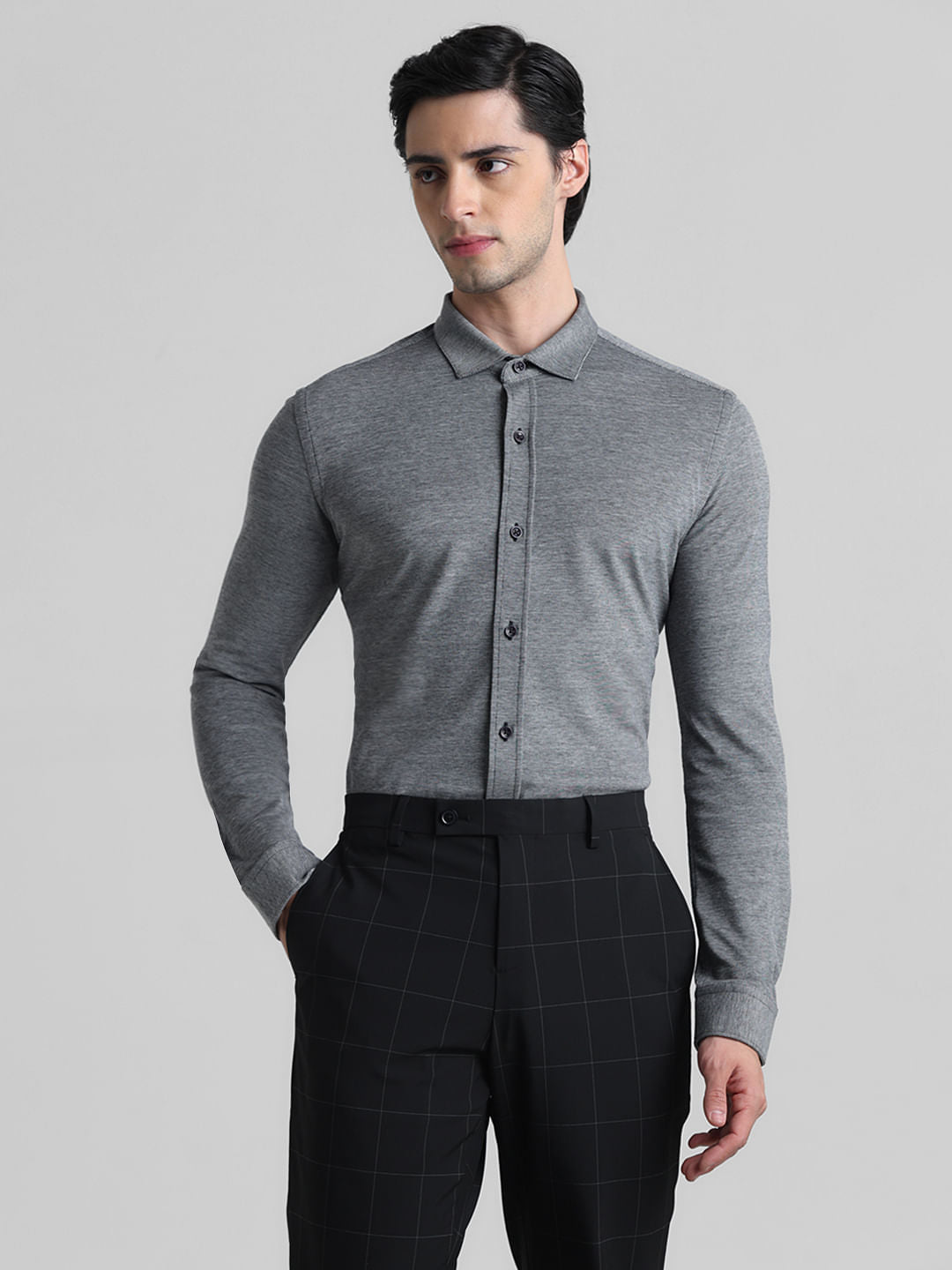 Grey Knitted Full Sleeves Shirt