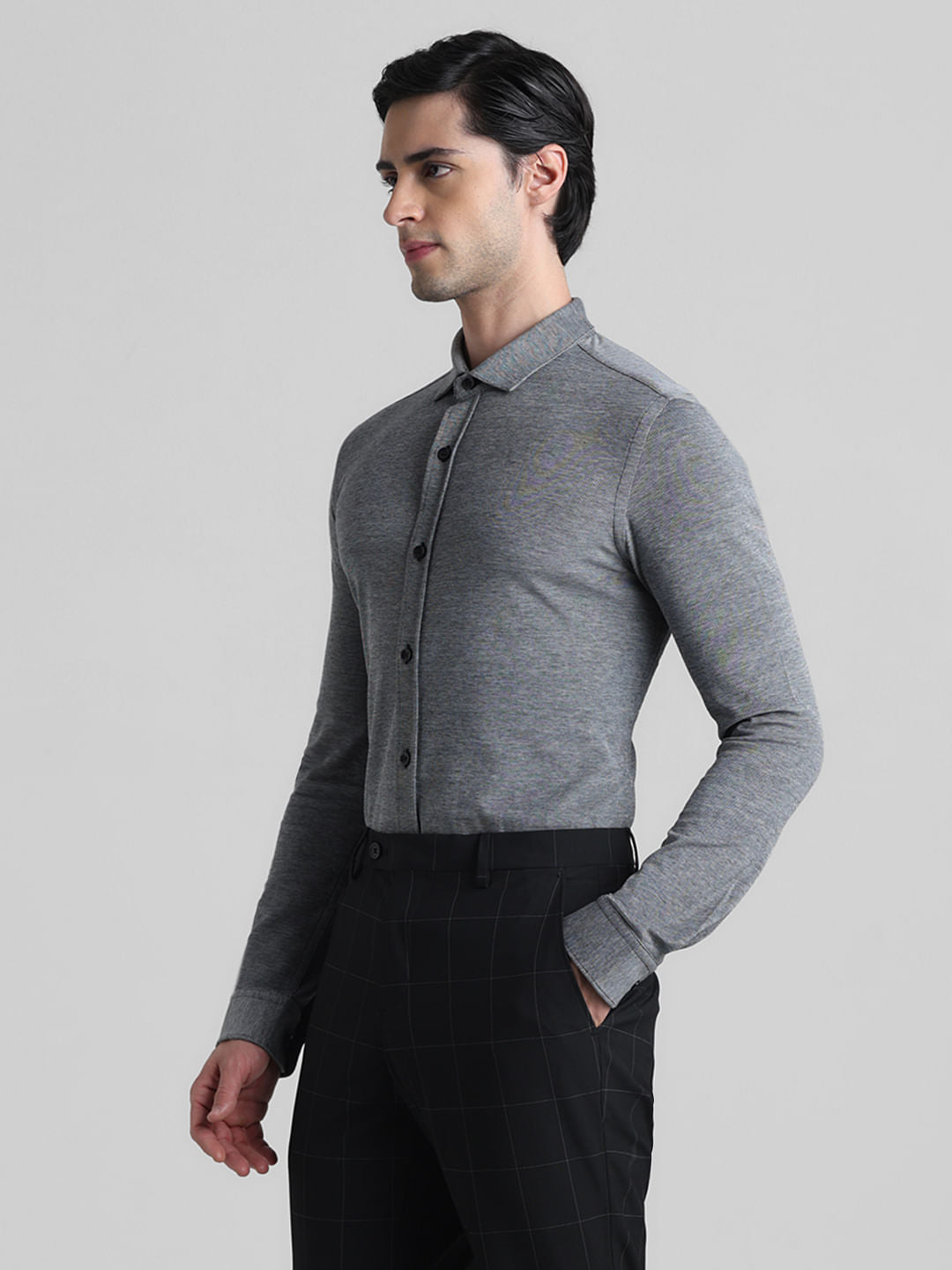 Grey Knitted Full Sleeves Shirt