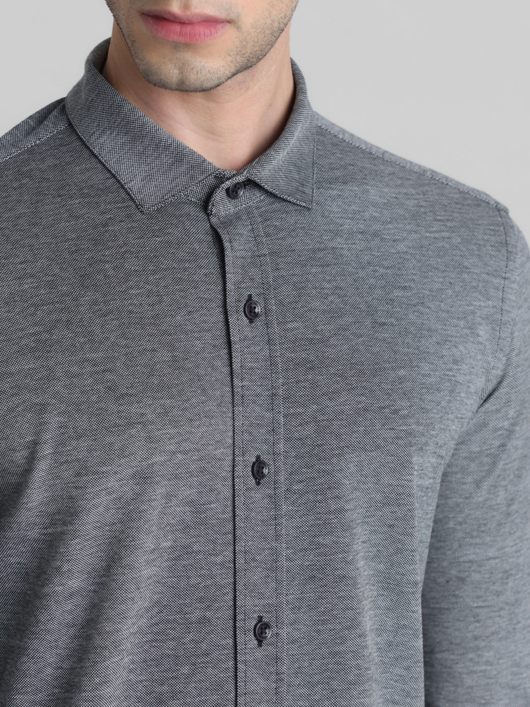 Grey Knitted Full Sleeves Shirt