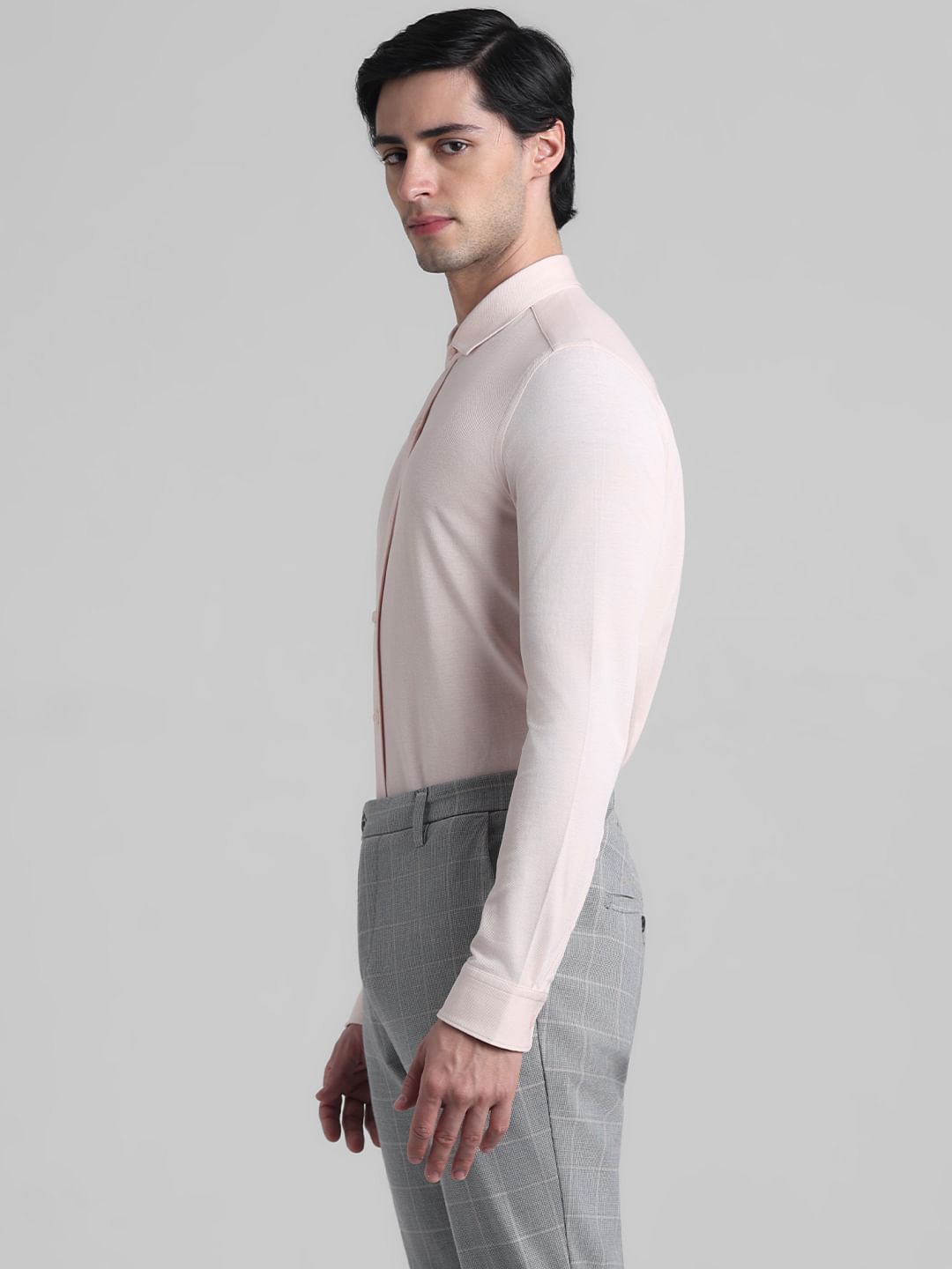 Light Pink Knitted Full Sleeves Shirt