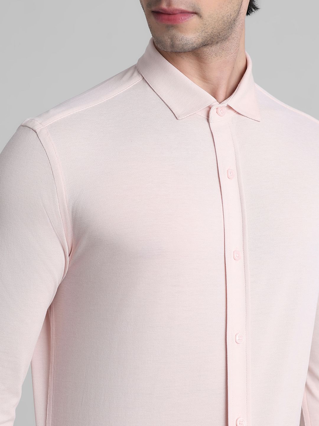 Light Pink Knitted Full Sleeves Shirt