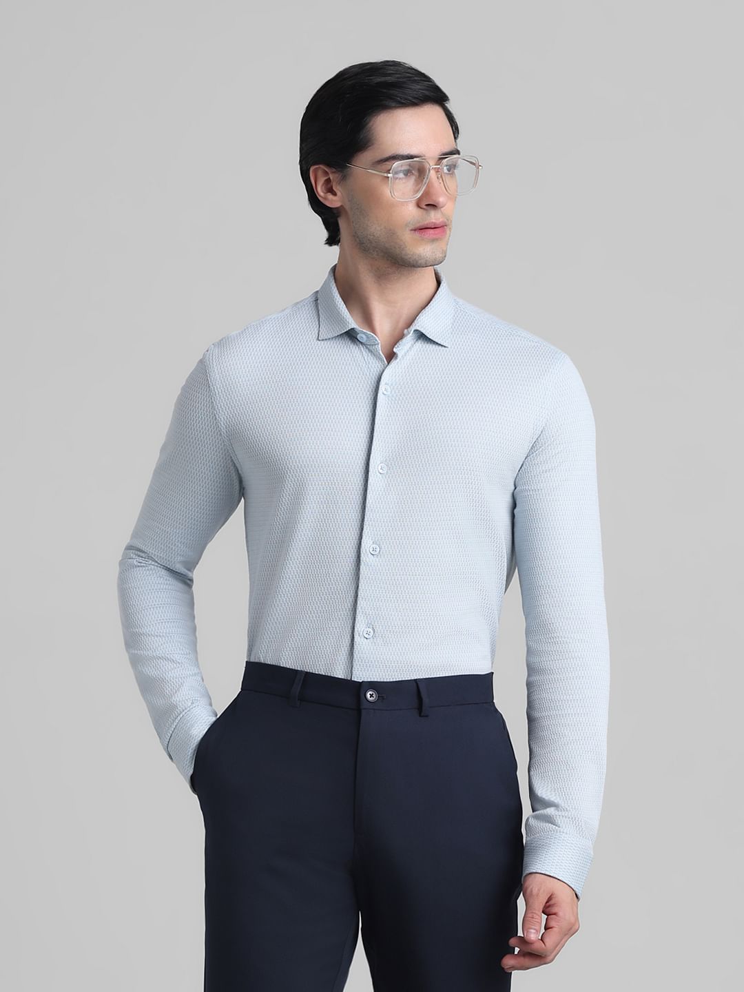 Light Blue Knitted Full Sleeves Shirt - S