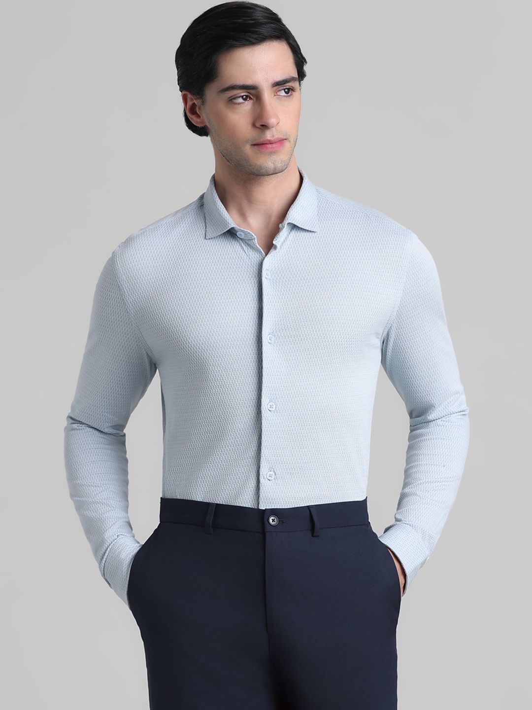 Light Blue Knitted Full Sleeves Shirt