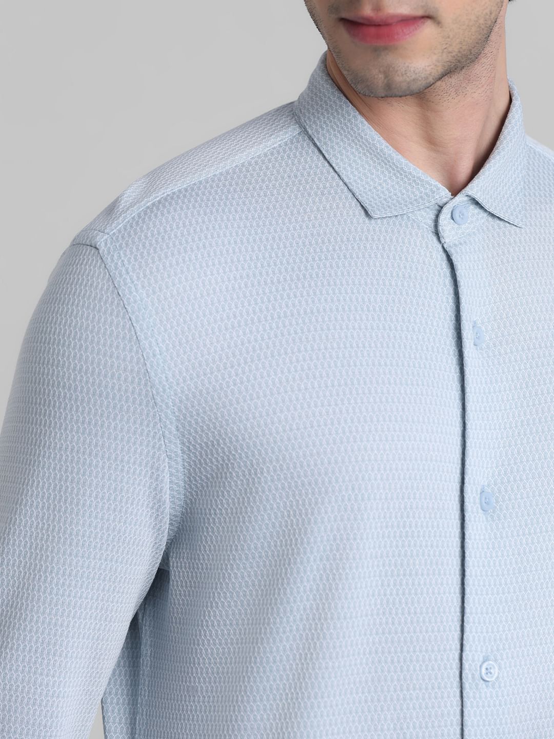 Light Blue Knitted Full Sleeves Shirt