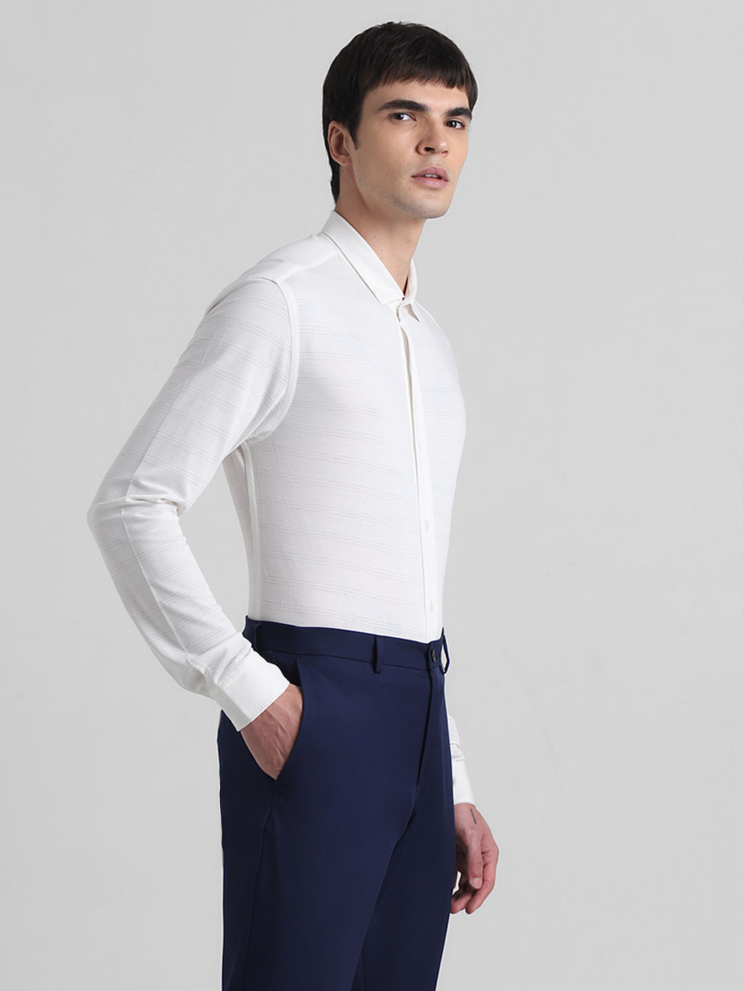 White Knitted Full Sleeves Shirt