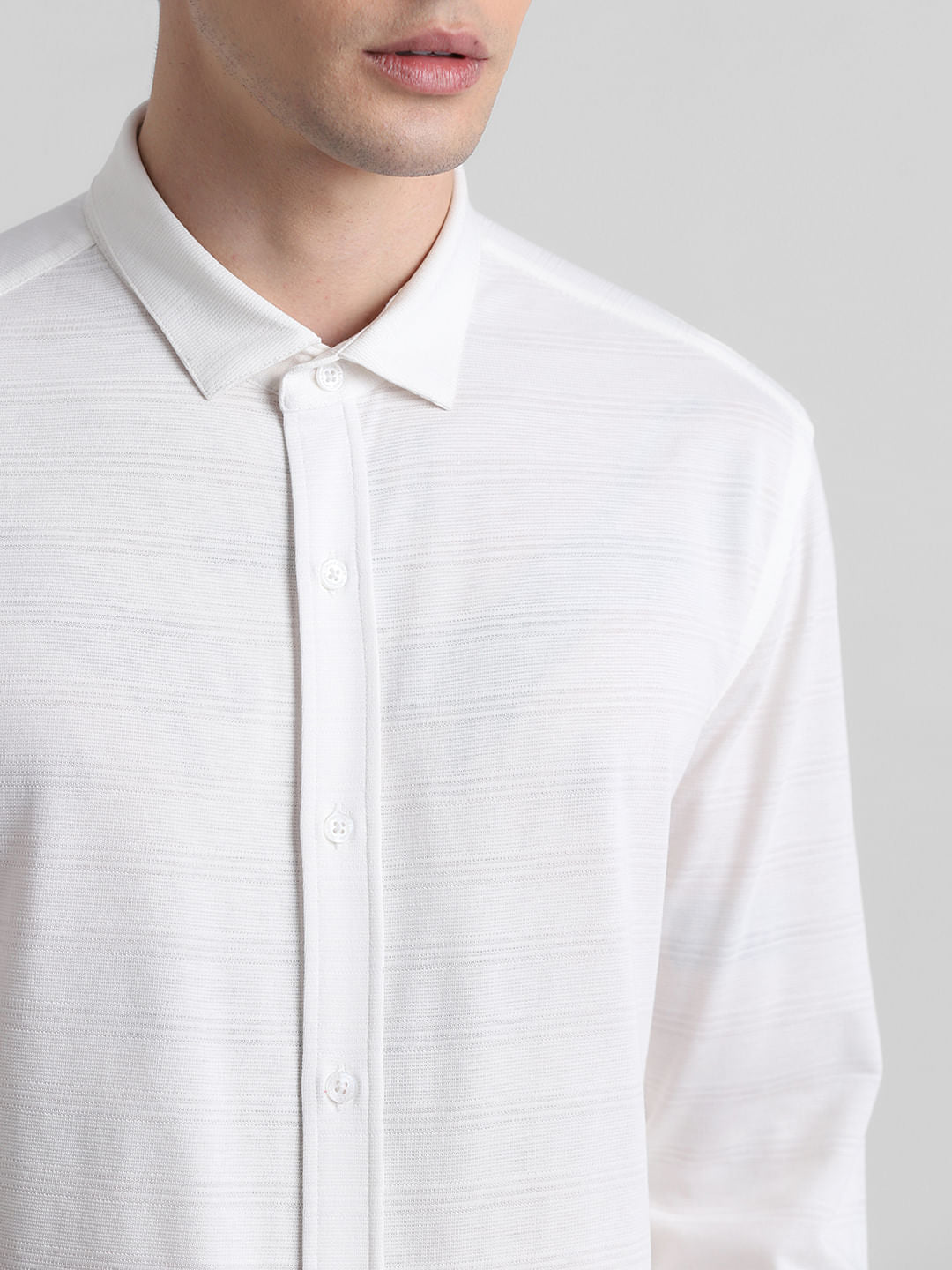 White Knitted Full Sleeves Shirt