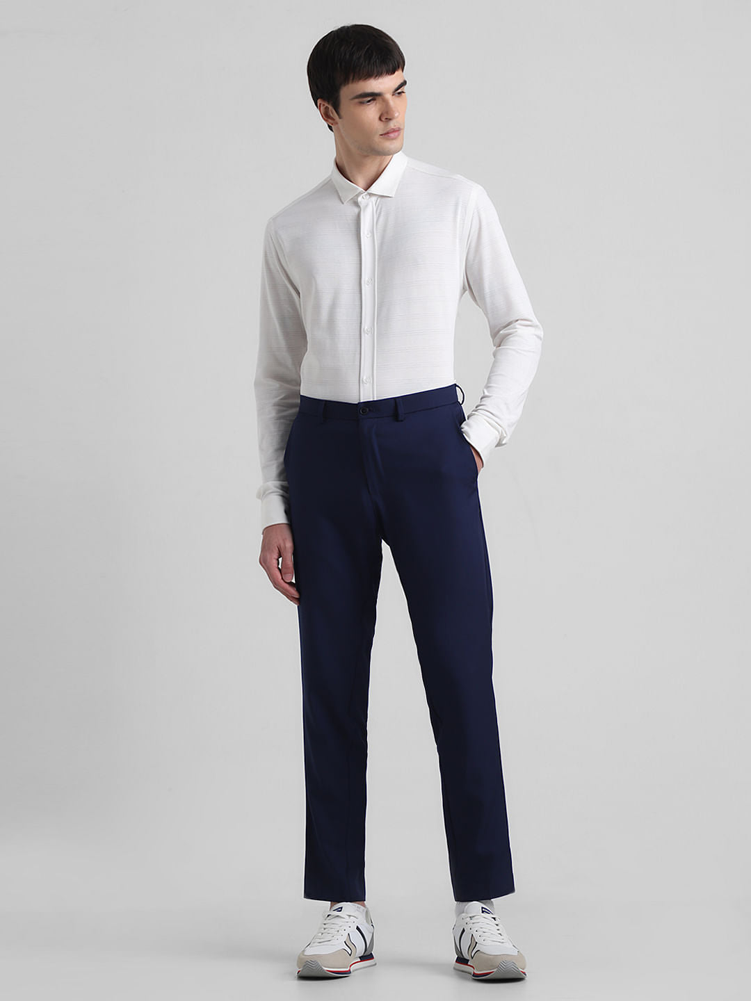 White Knitted Full Sleeves Shirt