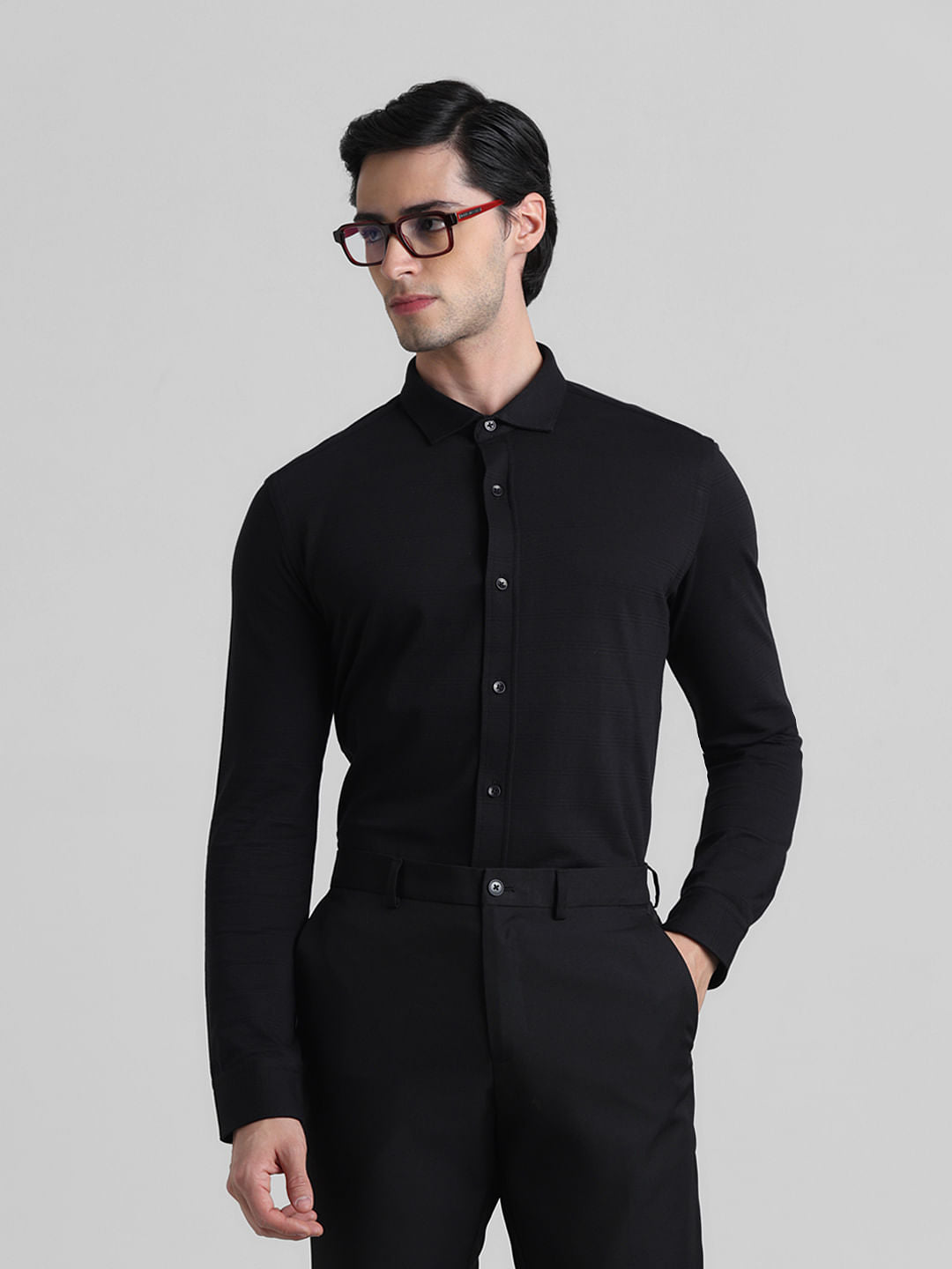 Black Knitted Full Sleeves Shirt - S