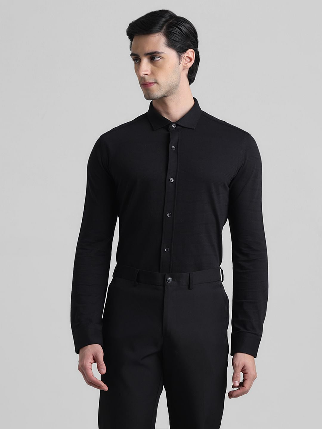 Black Knitted Full Sleeves Shirt