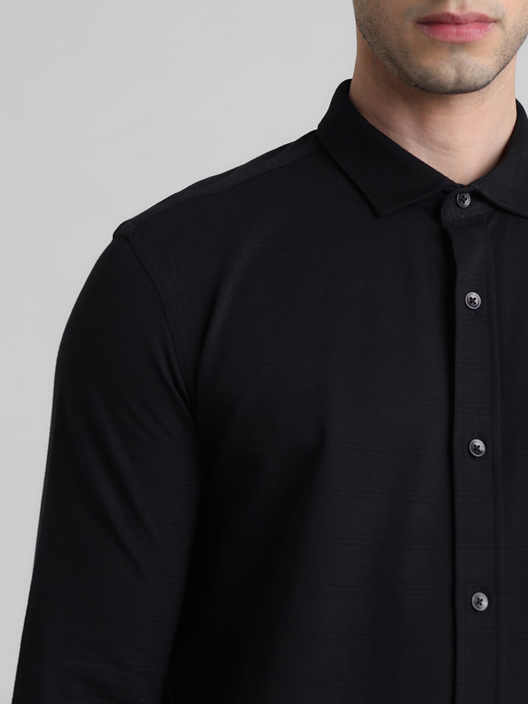 Black Knitted Full Sleeves Shirt