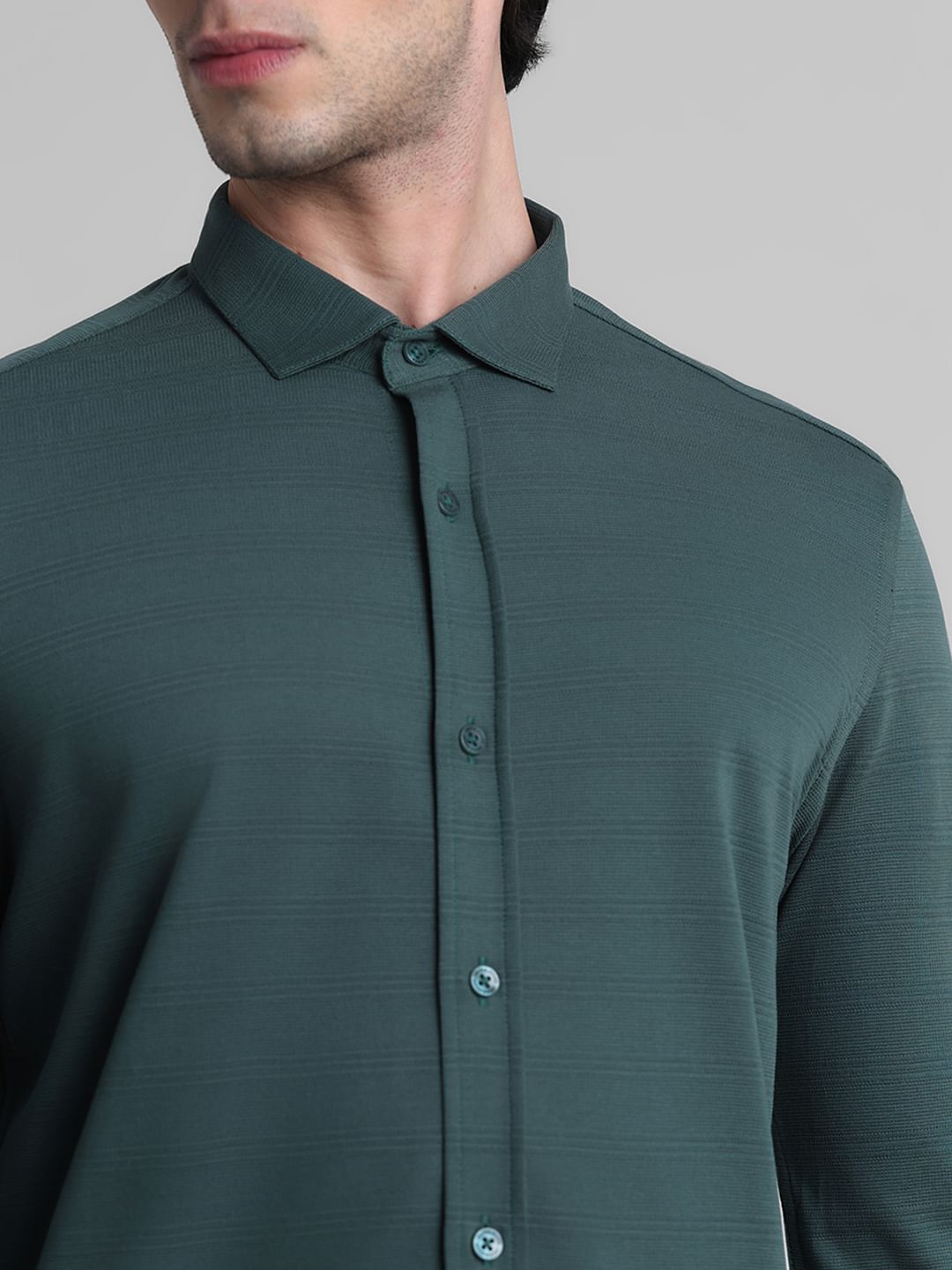 Dark Green Knitted Full Sleeves Shirt