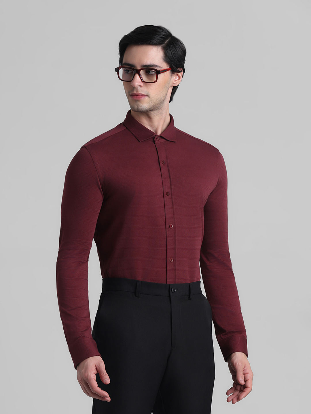 Dark Red Knitted Full Sleeves Shirt - S