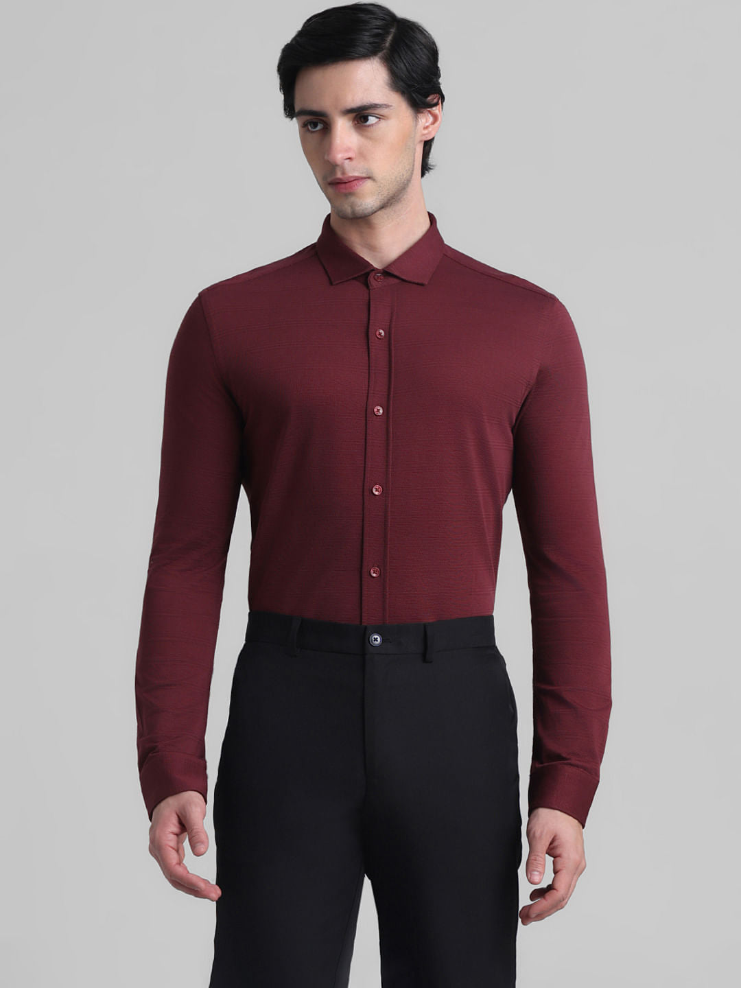 Dark Red Knitted Full Sleeves Shirt