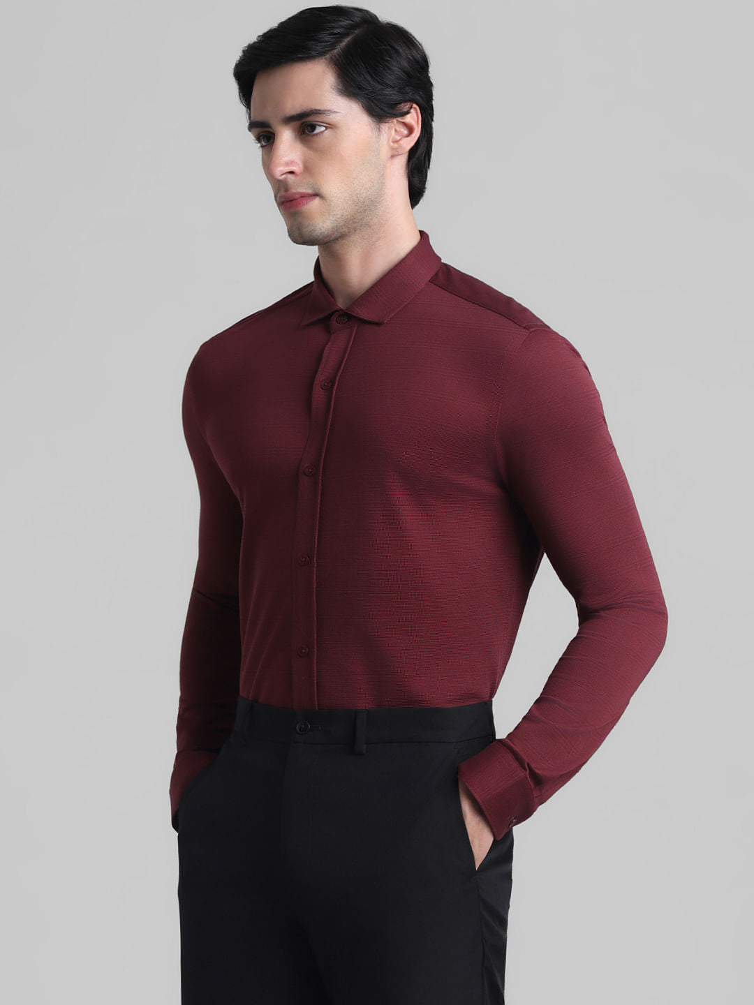 Dark Red Knitted Full Sleeves Shirt