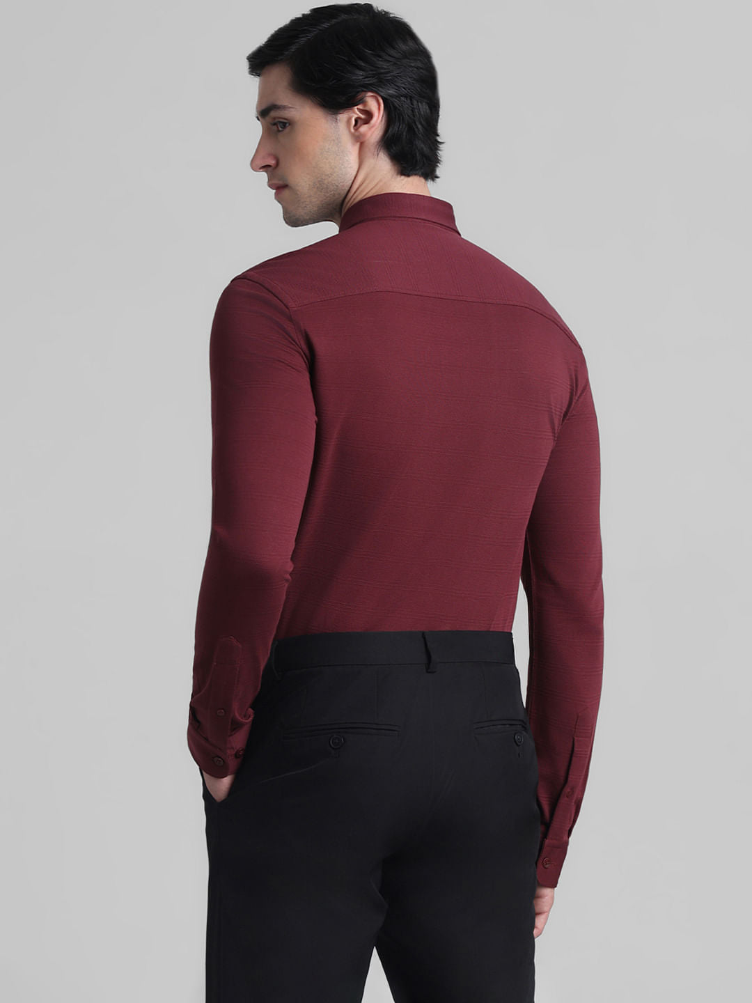 Dark Red Knitted Full Sleeves Shirt