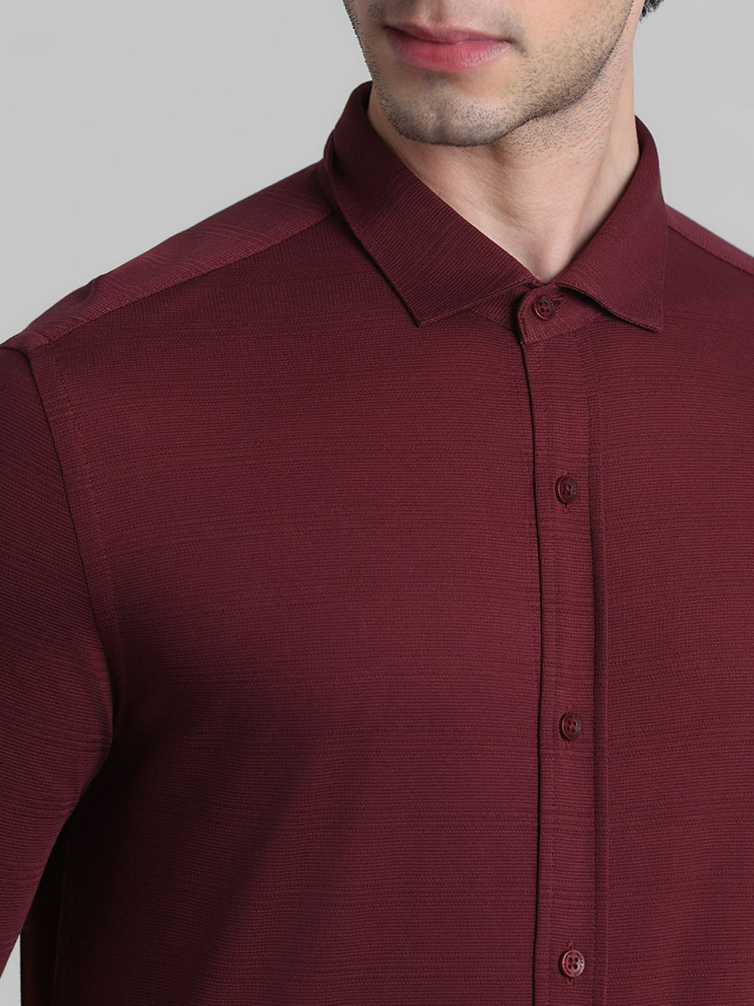 Dark Red Knitted Full Sleeves Shirt