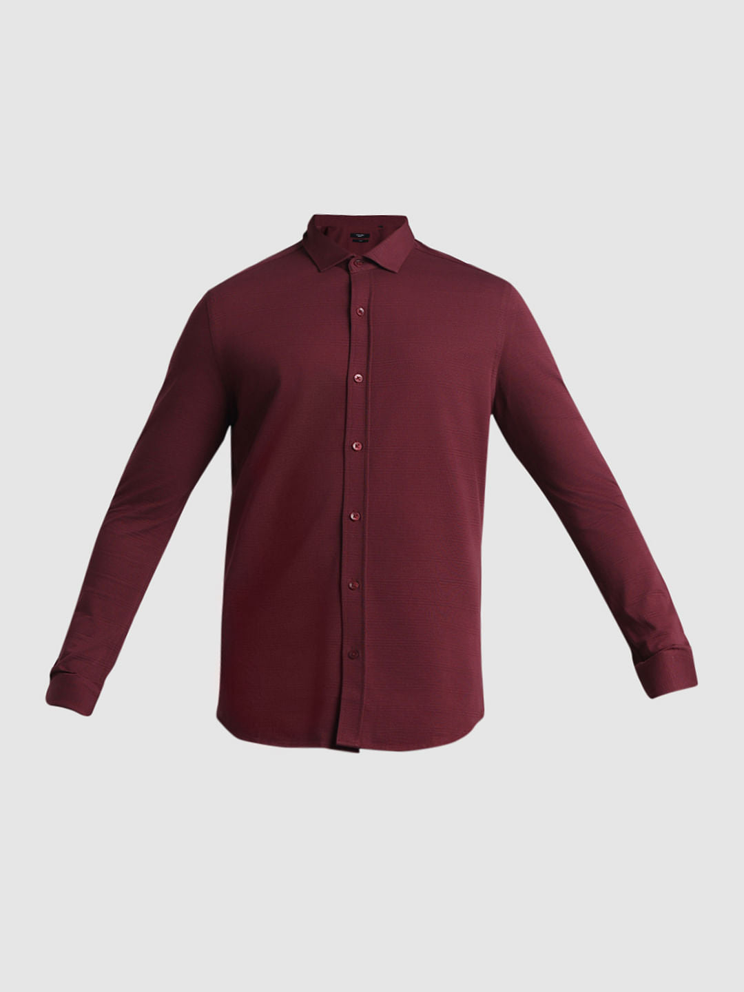 Dark Red Knitted Full Sleeves Shirt