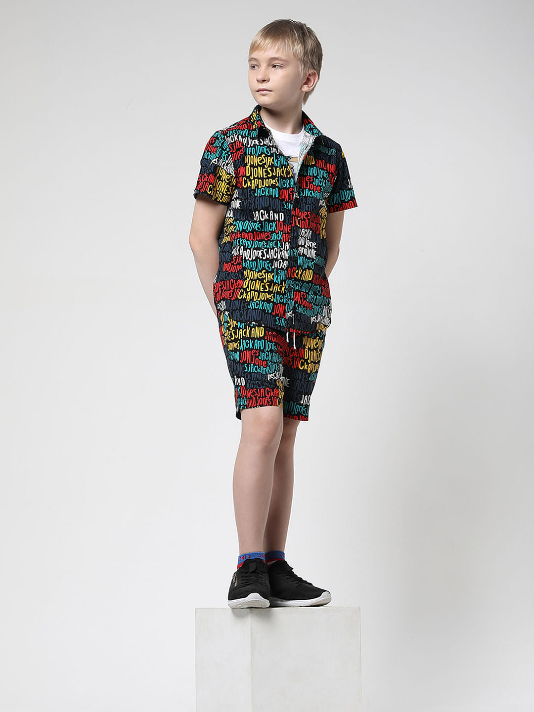 Boys Blue Logo Print Co-ord Set Shorts