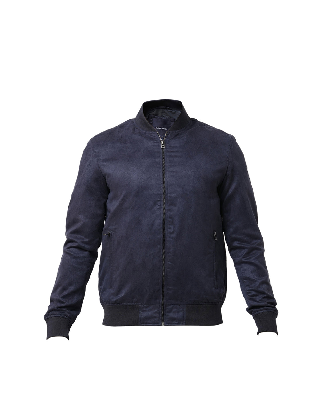 Navy Blue Faux Suede Bomber Jacket