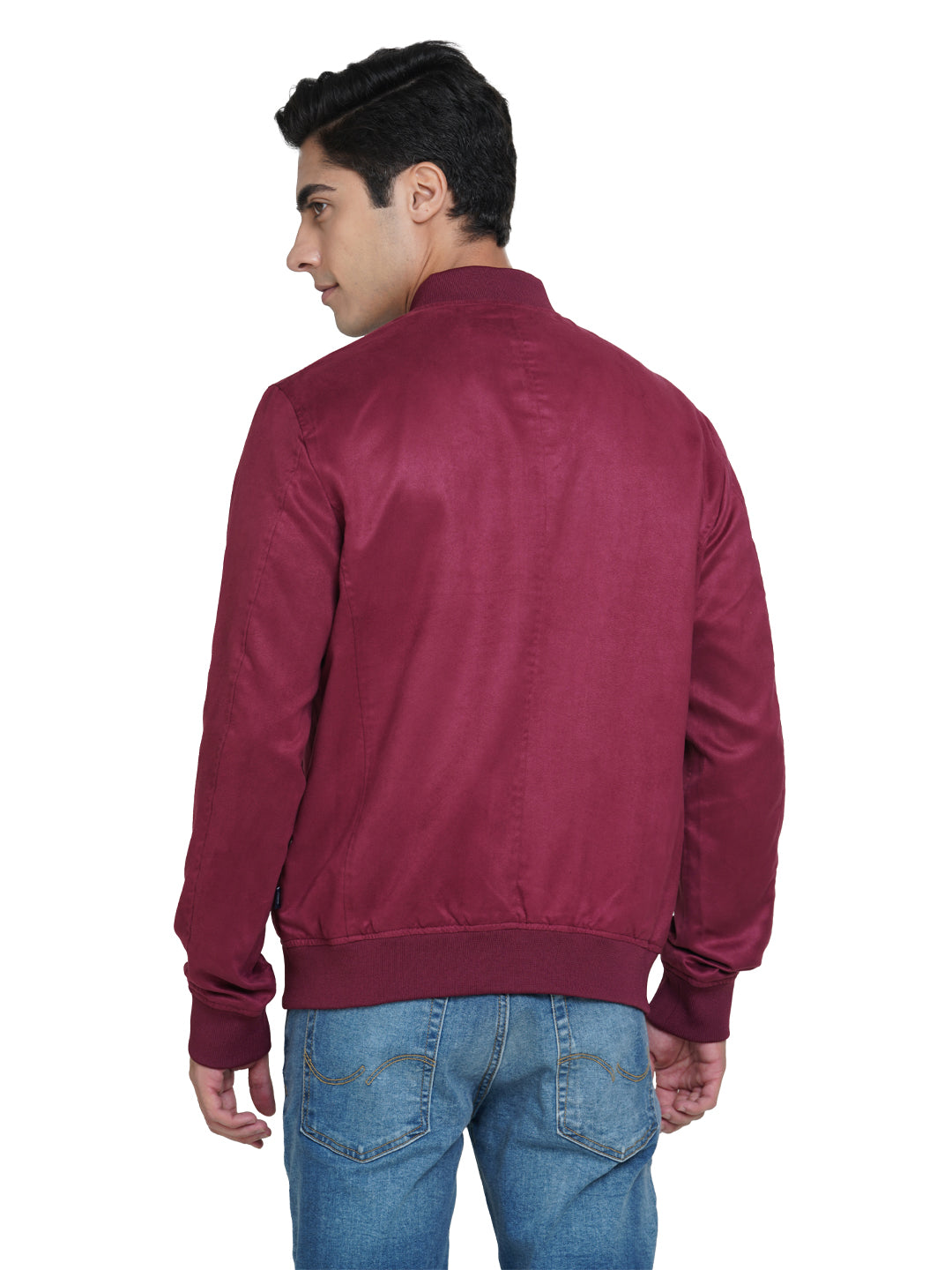 Wine Faux Suede Bomber Jacket