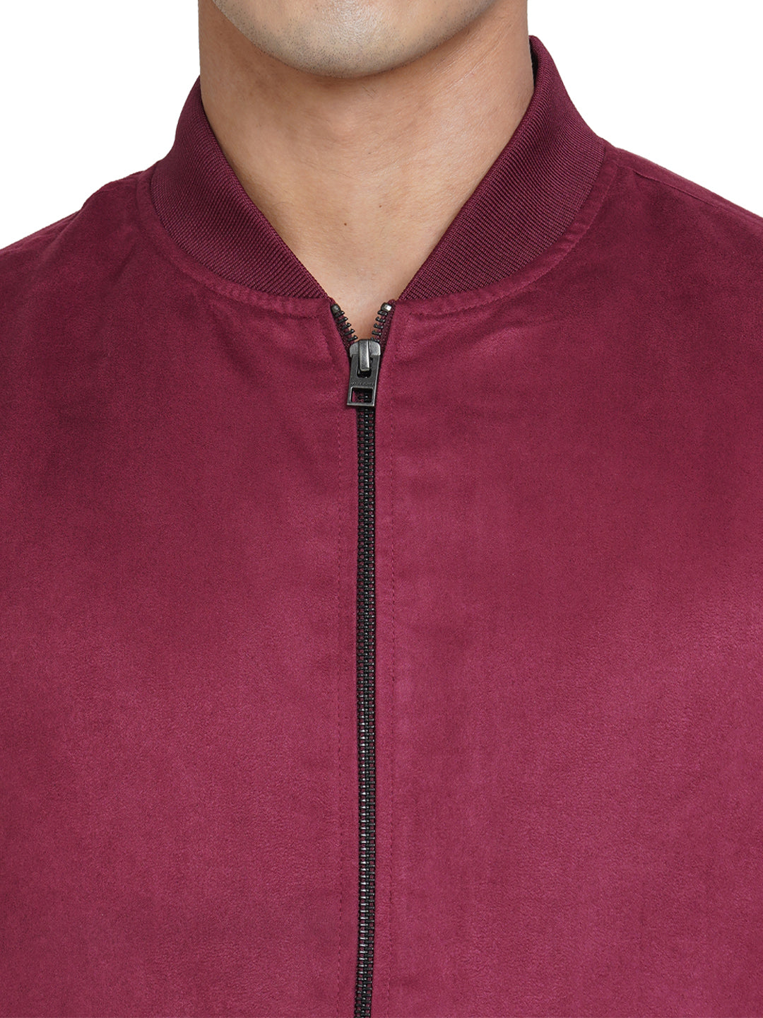Wine Faux Suede Bomber Jacket
