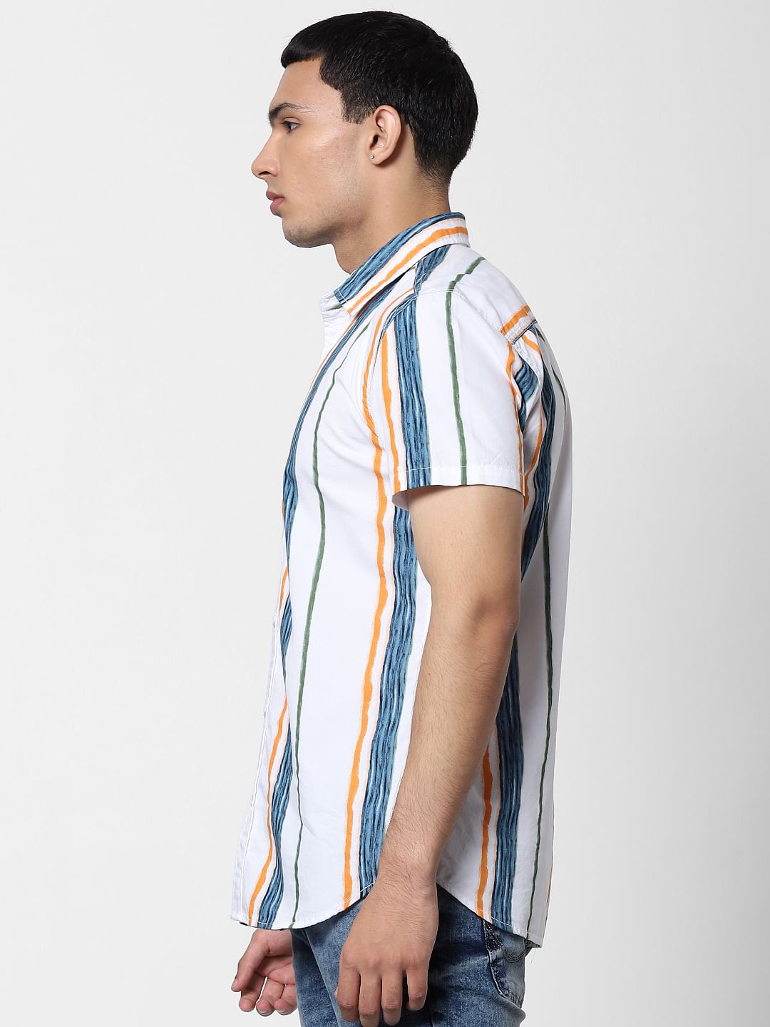 White Striped Short Sleeves Shirt
