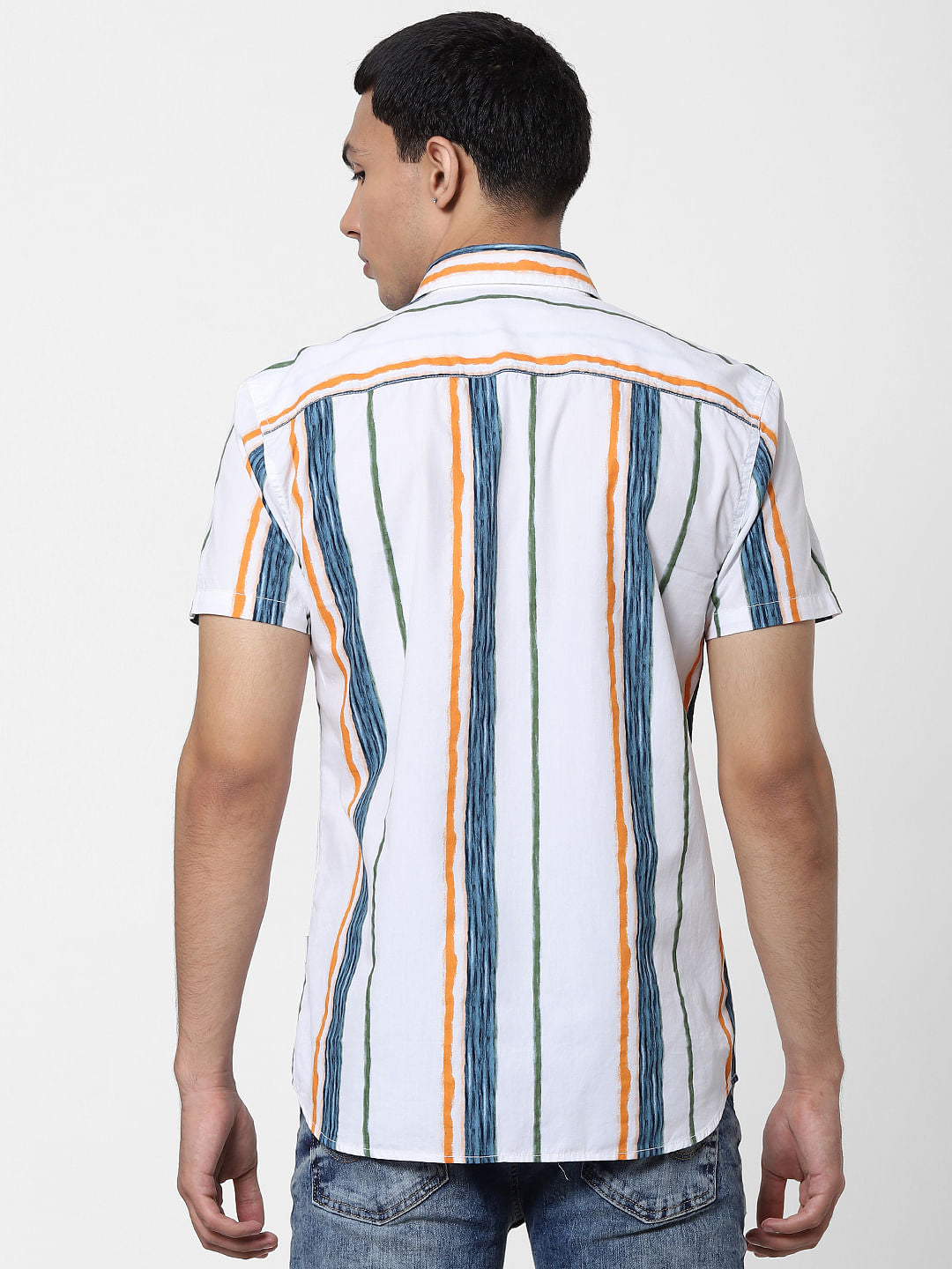 White Striped Short Sleeves Shirt