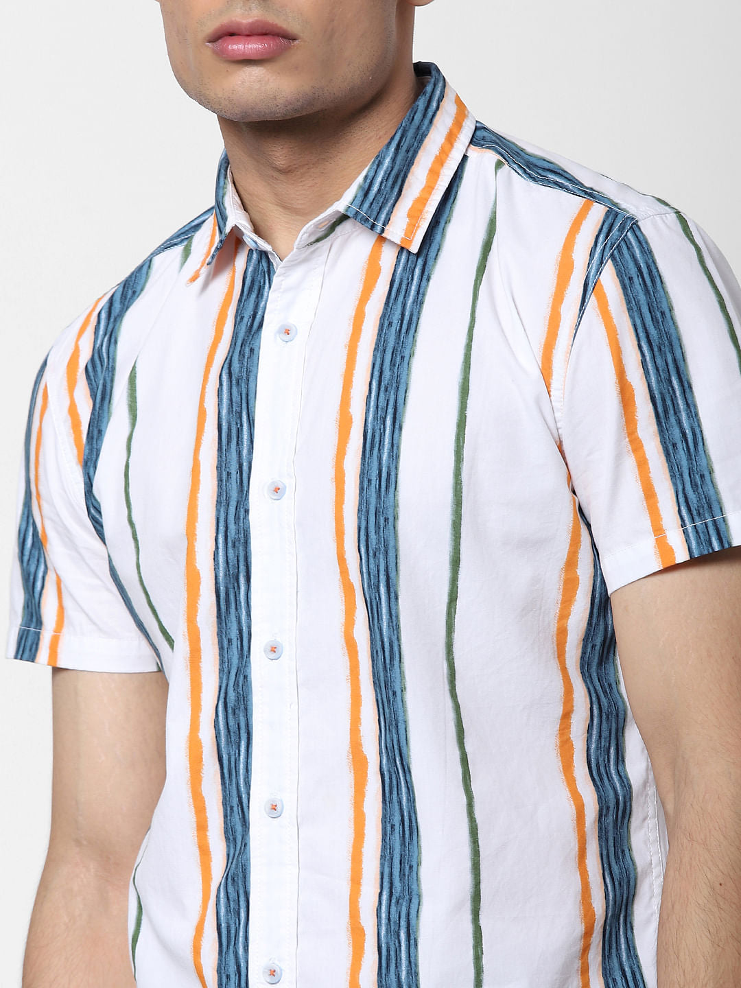 White Striped Short Sleeves Shirt