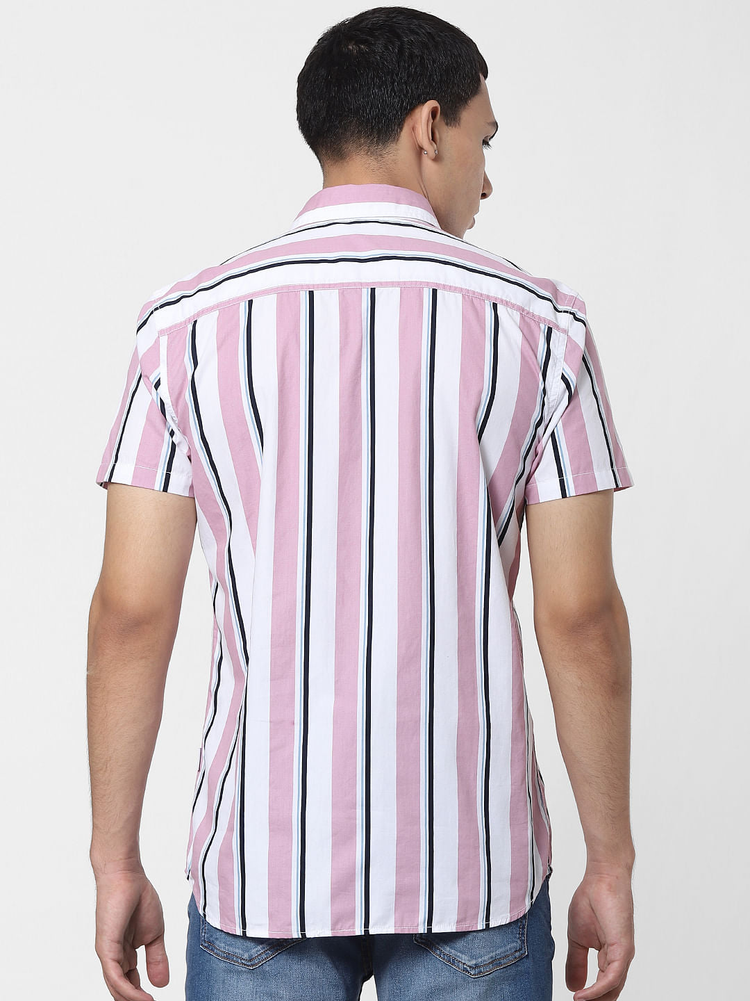 Pink Striped Short Sleeves Shirt