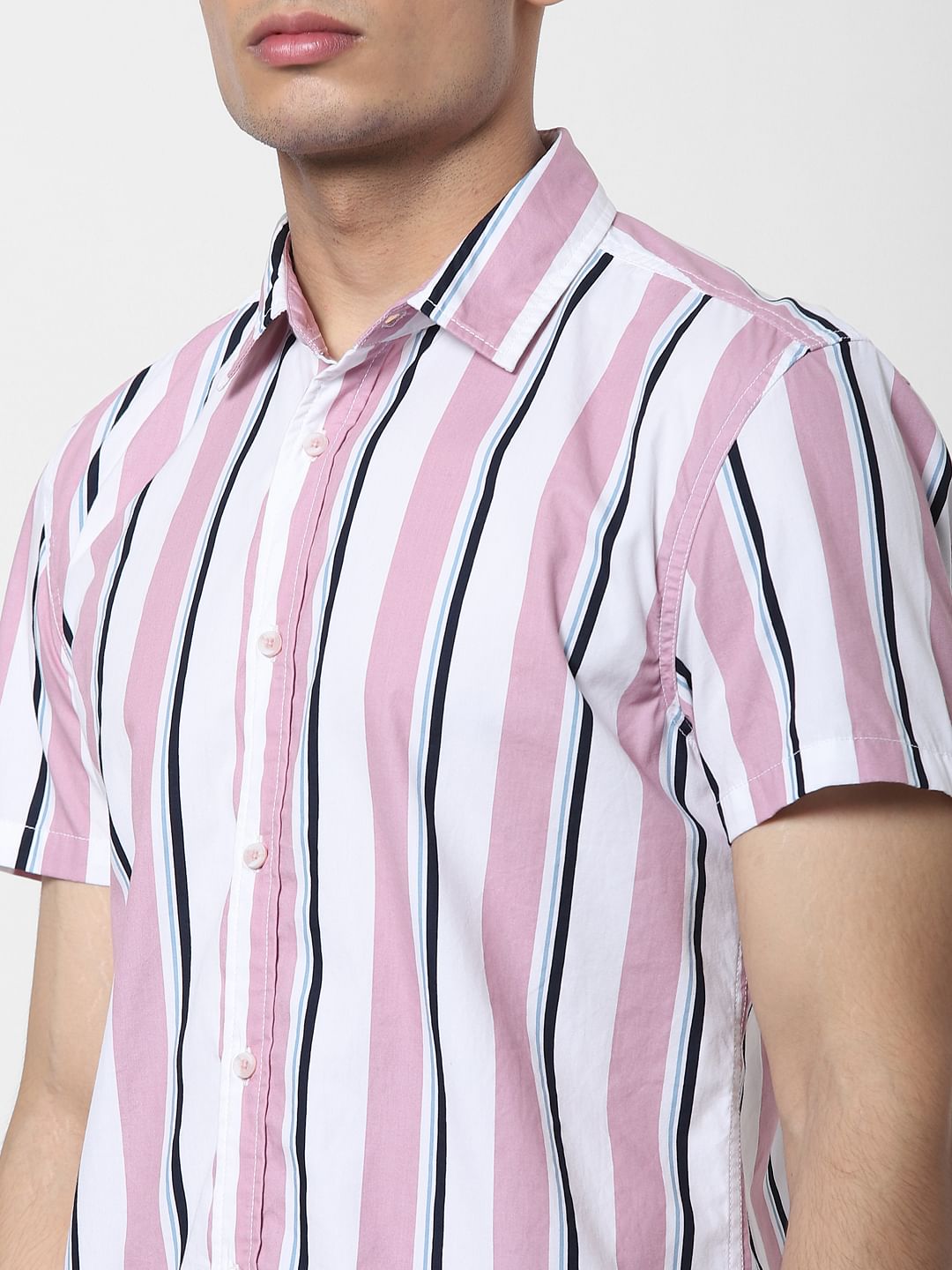 Pink Striped Short Sleeves Shirt