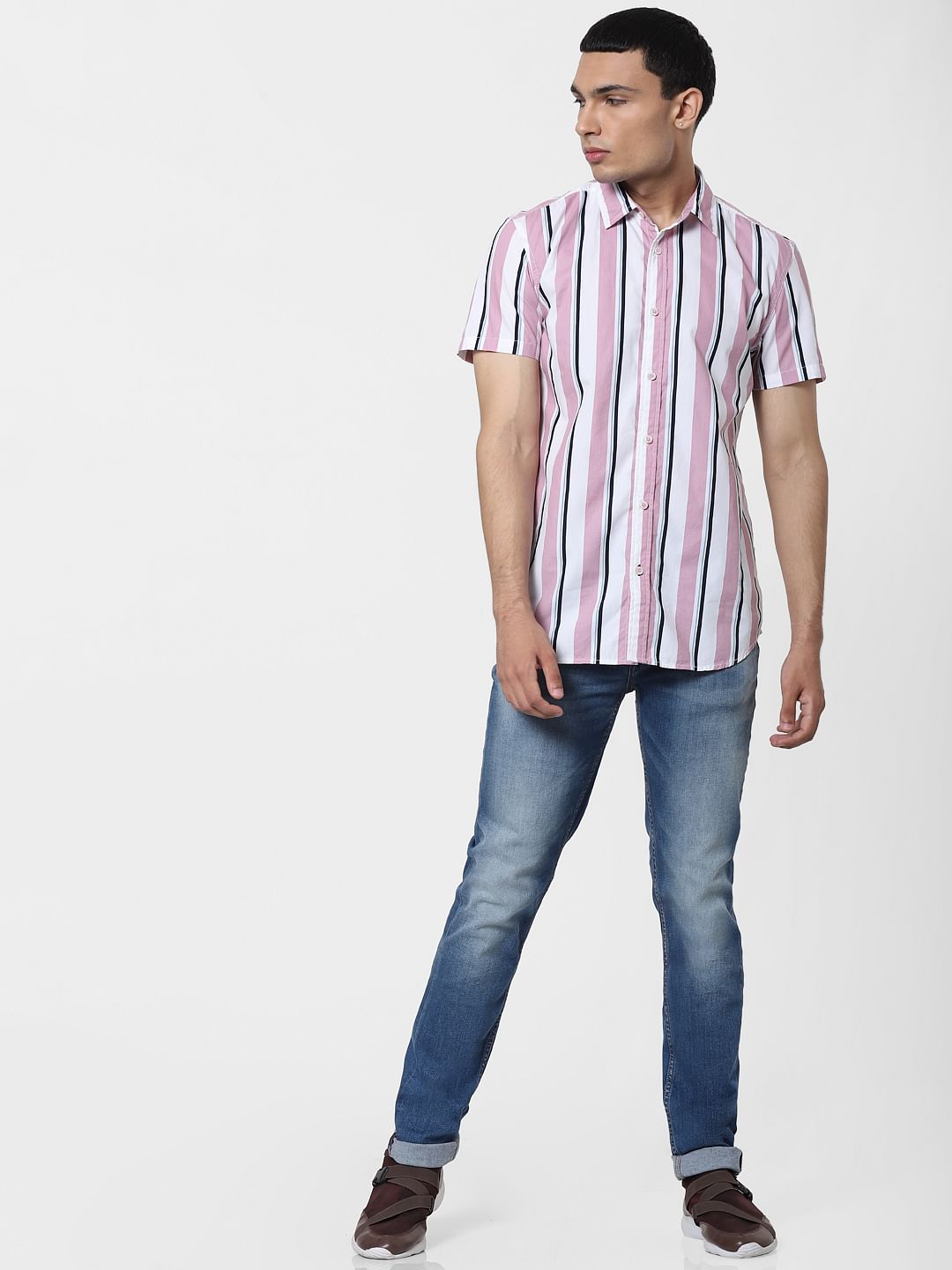 Pink Striped Short Sleeves Shirt