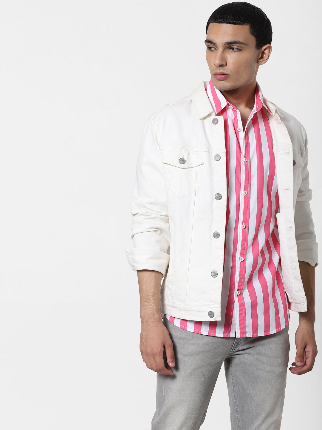 Pink Striped Short Sleeves Shirt - S