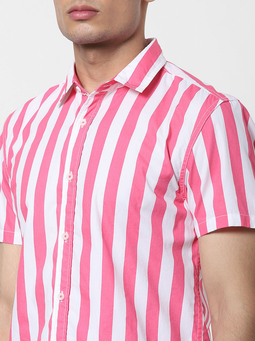 Pink Striped Short Sleeves Shirt
