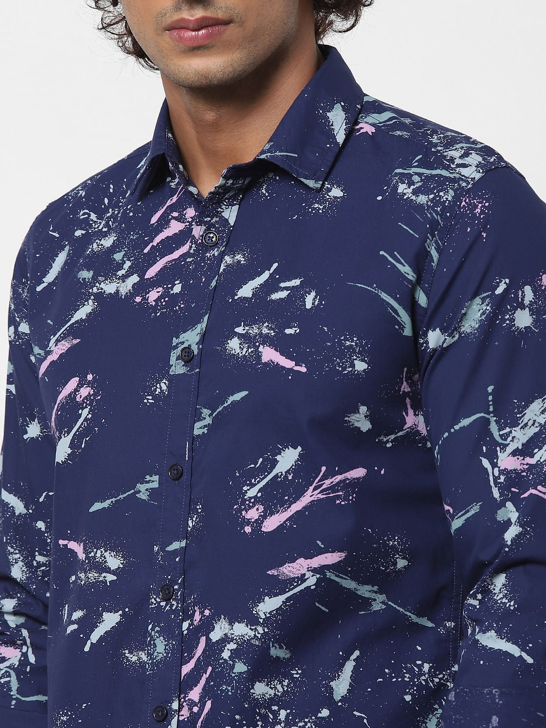 Blue Splash Print Full Sleeves Shirt