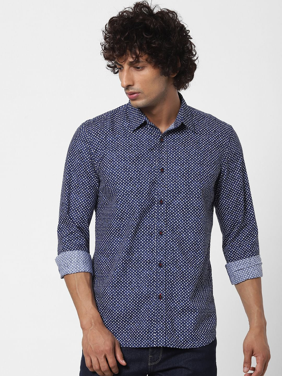 Blue All Over Print Full Sleeves Shirt - S
