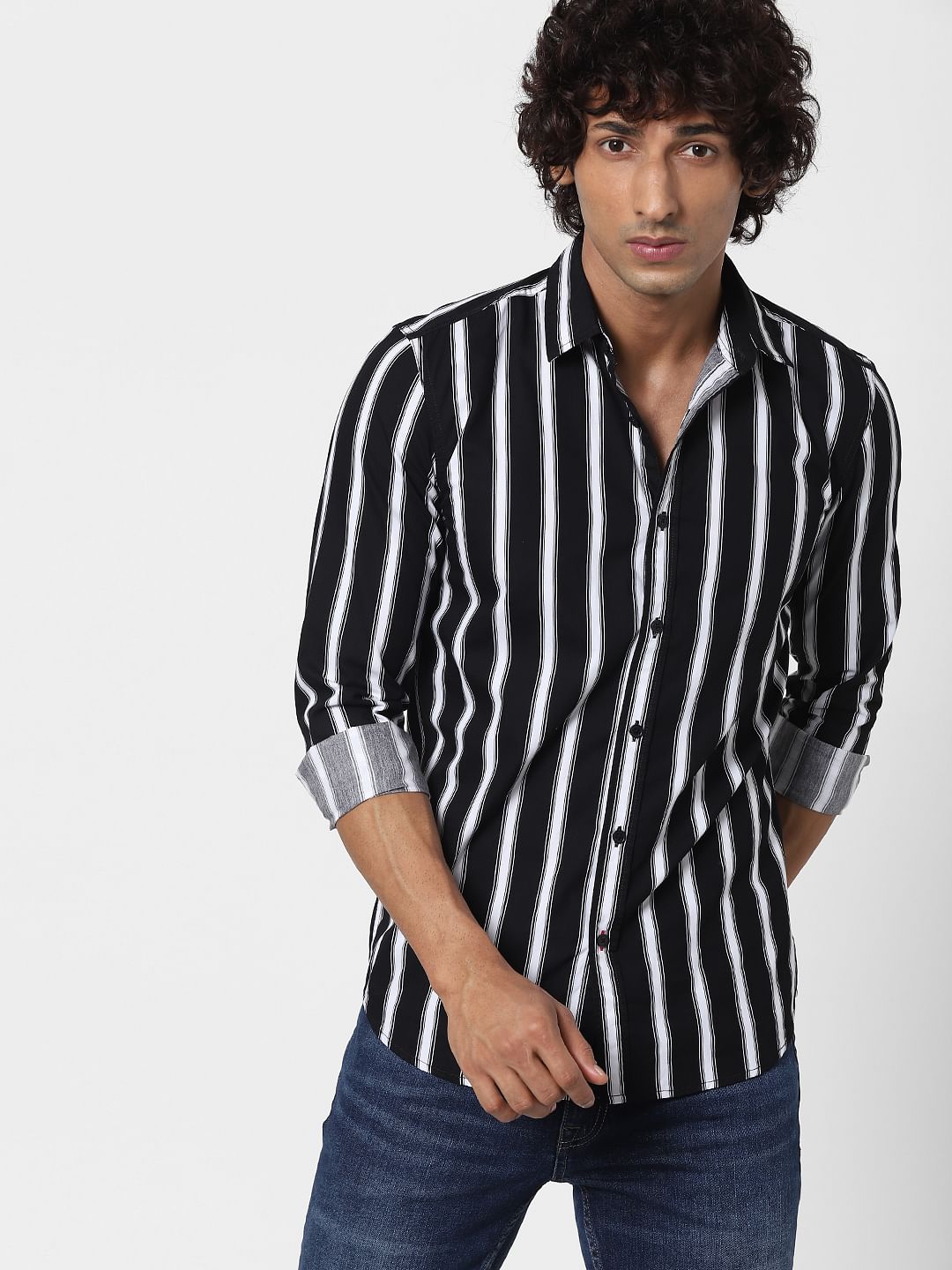 Black Striped Full Sleeves Shirt