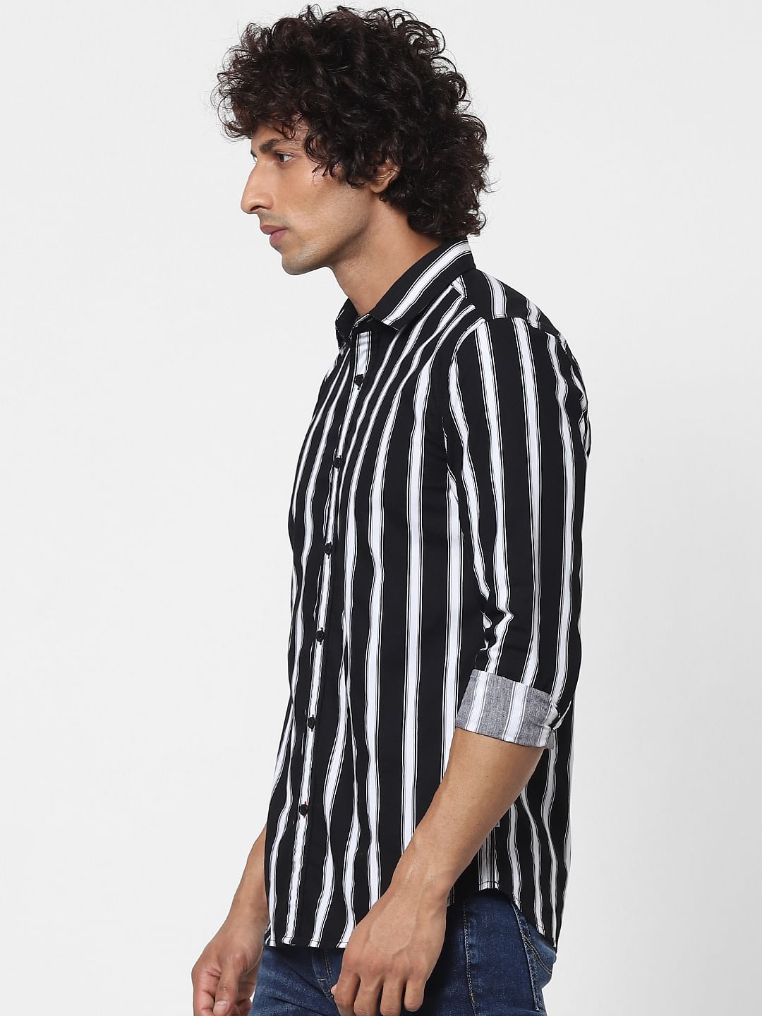 Black Striped Full Sleeves Shirt