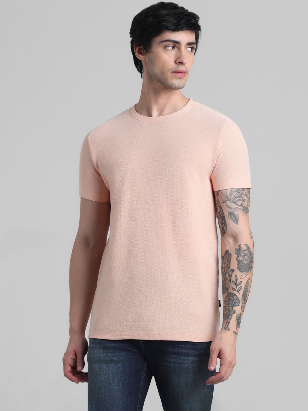 Apricot Jacquard Crew Neck T-shirt