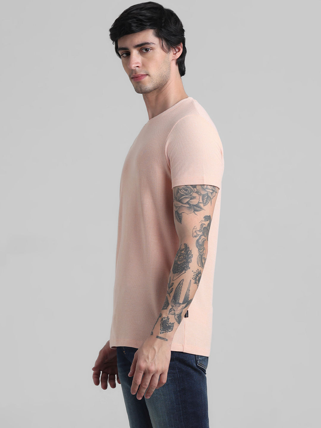 Apricot Jacquard Crew Neck T-shirt