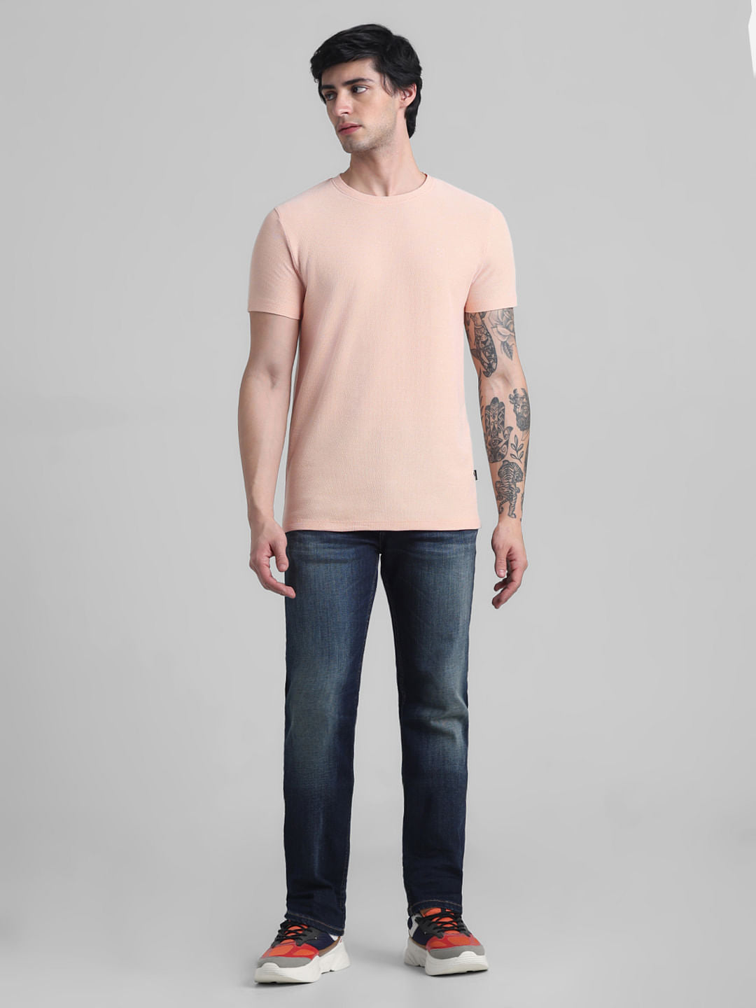 Apricot Jacquard Crew Neck T-shirt